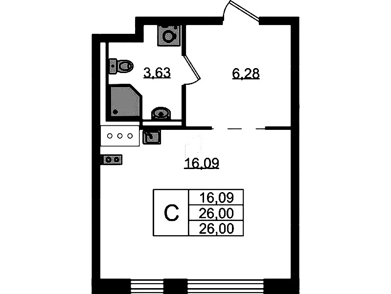 Квартира студия 26 м², 6/13 эт., ЖК «Квартал Торики»